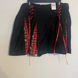 Animal Black Mini Skirt with Red Plaid and Skull Details